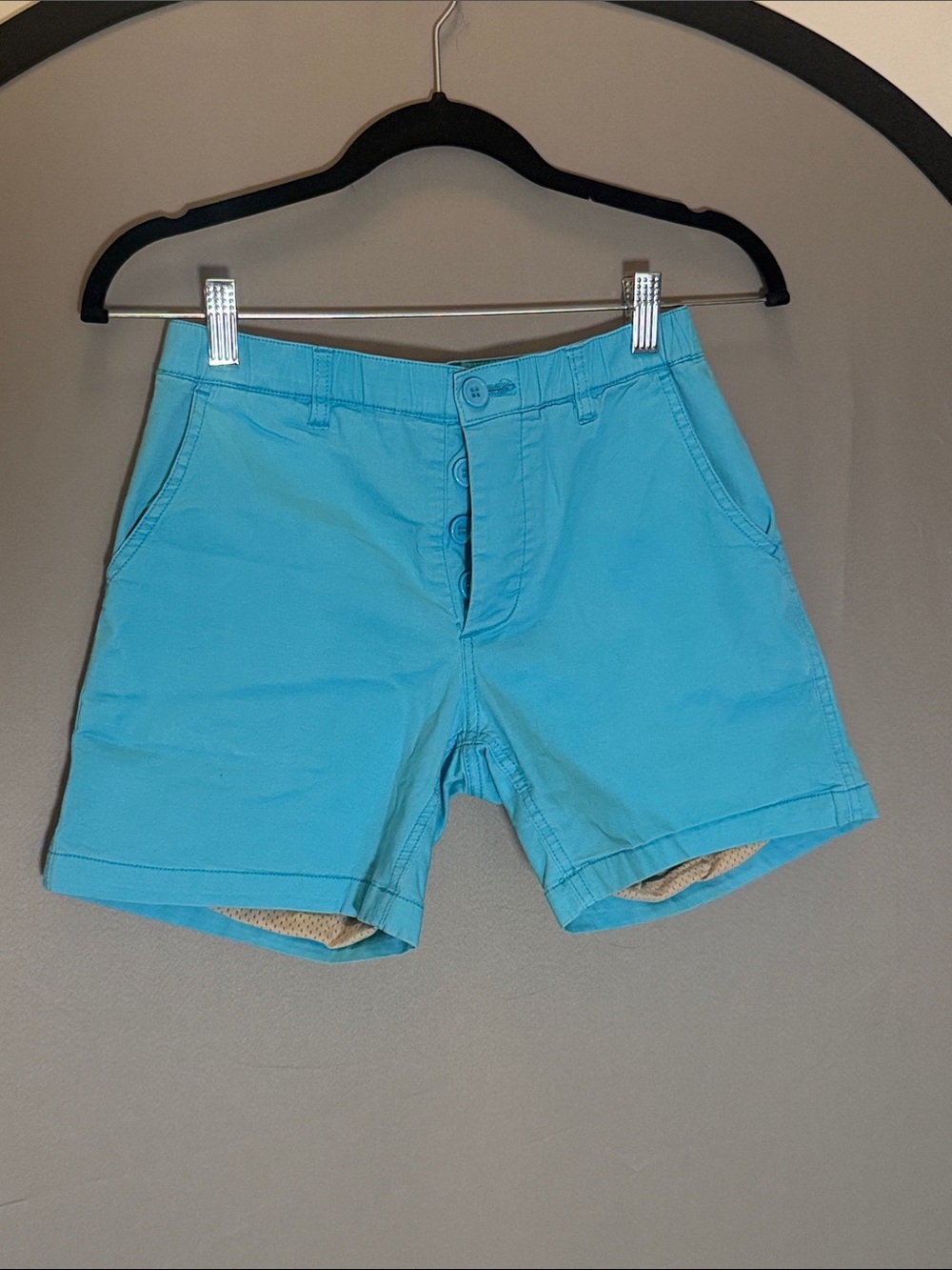 Men's Turquoise Flat Front Button-Front Shorts
